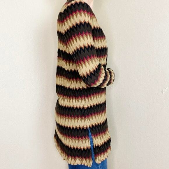 Vintage EXCLUSIVELY MISOOK Brown Neutral Chevron Y2K Long Cardigan Extra Small - Picture 2 of 16